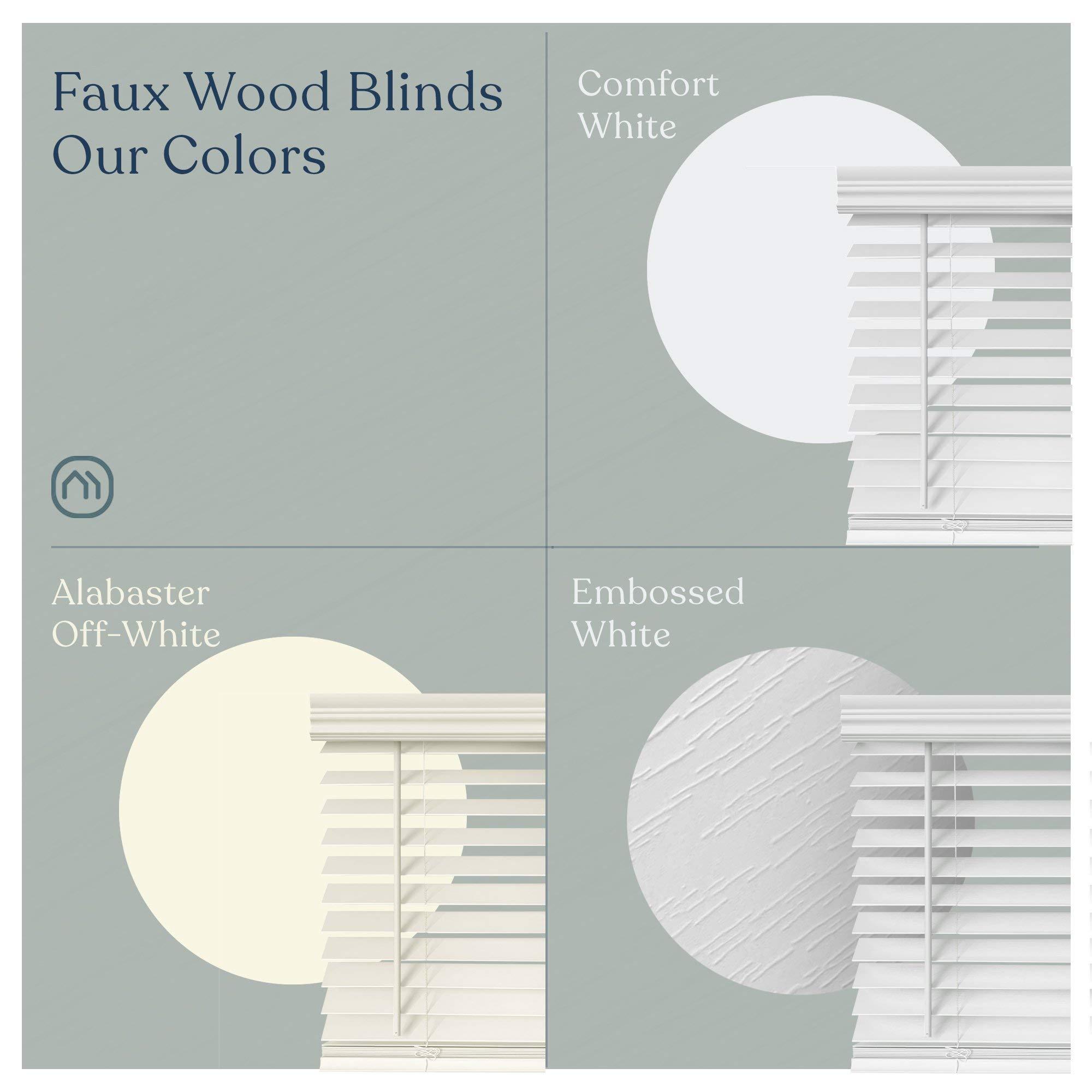 Mood Mood Faux Wood Blinds | 18 inch Blinds for Windows | 2" Cordless Blackout Window Treatment | Comfort White | 18 x 60