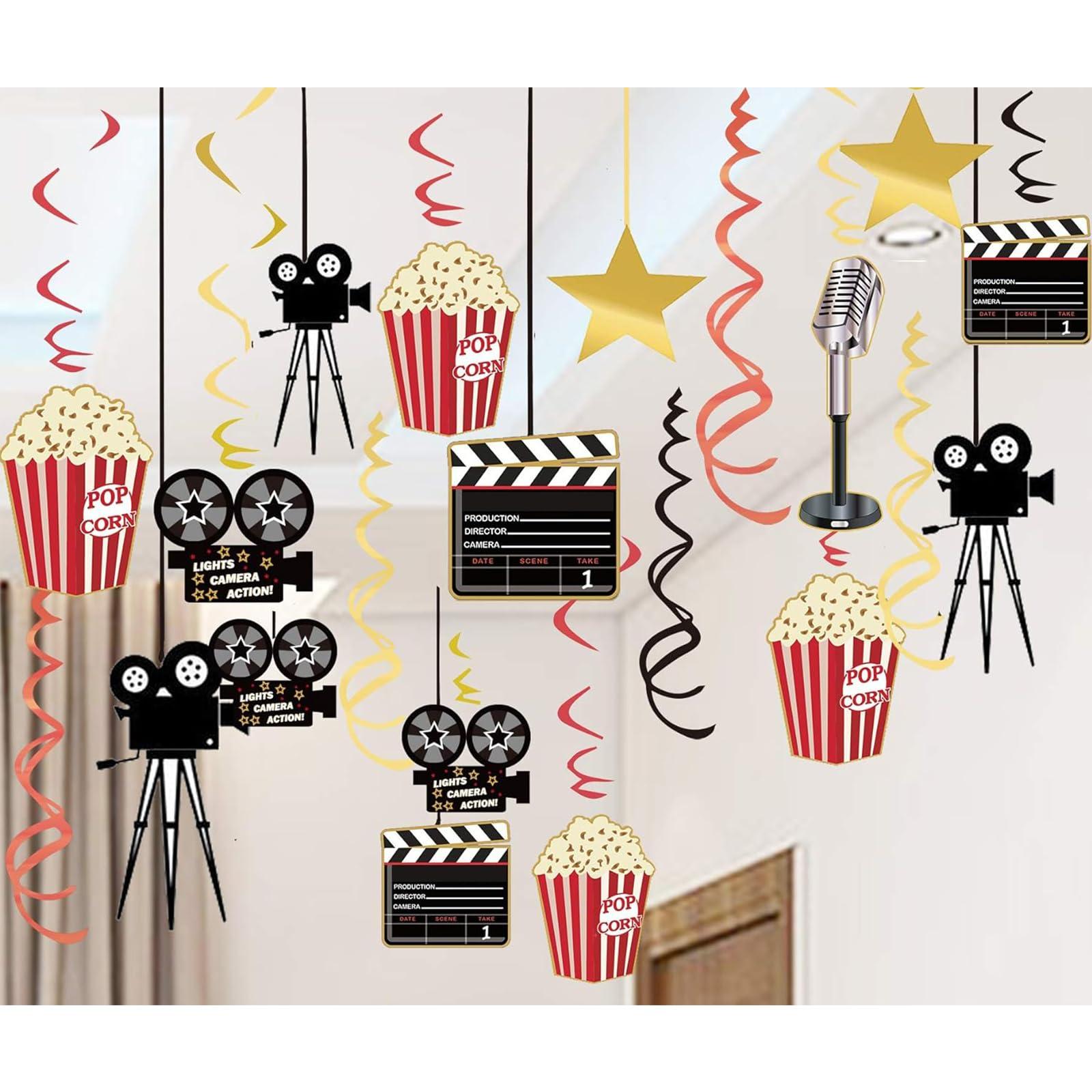 JOLLYSTYLE 36Ct Movie Night Party Decorations Hanging Swirls - Movie Theater Themed Bridal Shower/Birthday Party Supplies Film Backdrop