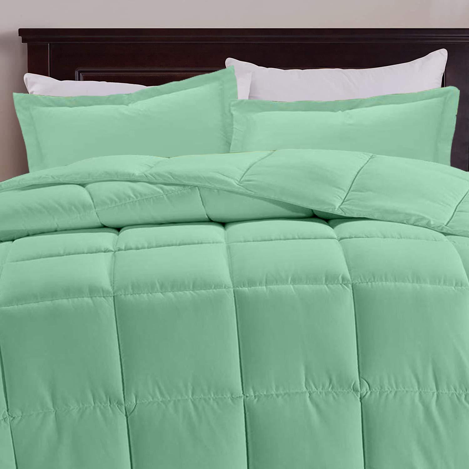 All Star Linen Aqua Blue Box Stitched Down Alternative Comforter Oversized King (116\'\' x 98\'\') 600 GSM 800 Thread Count Premium All-Season Cotton 5PC