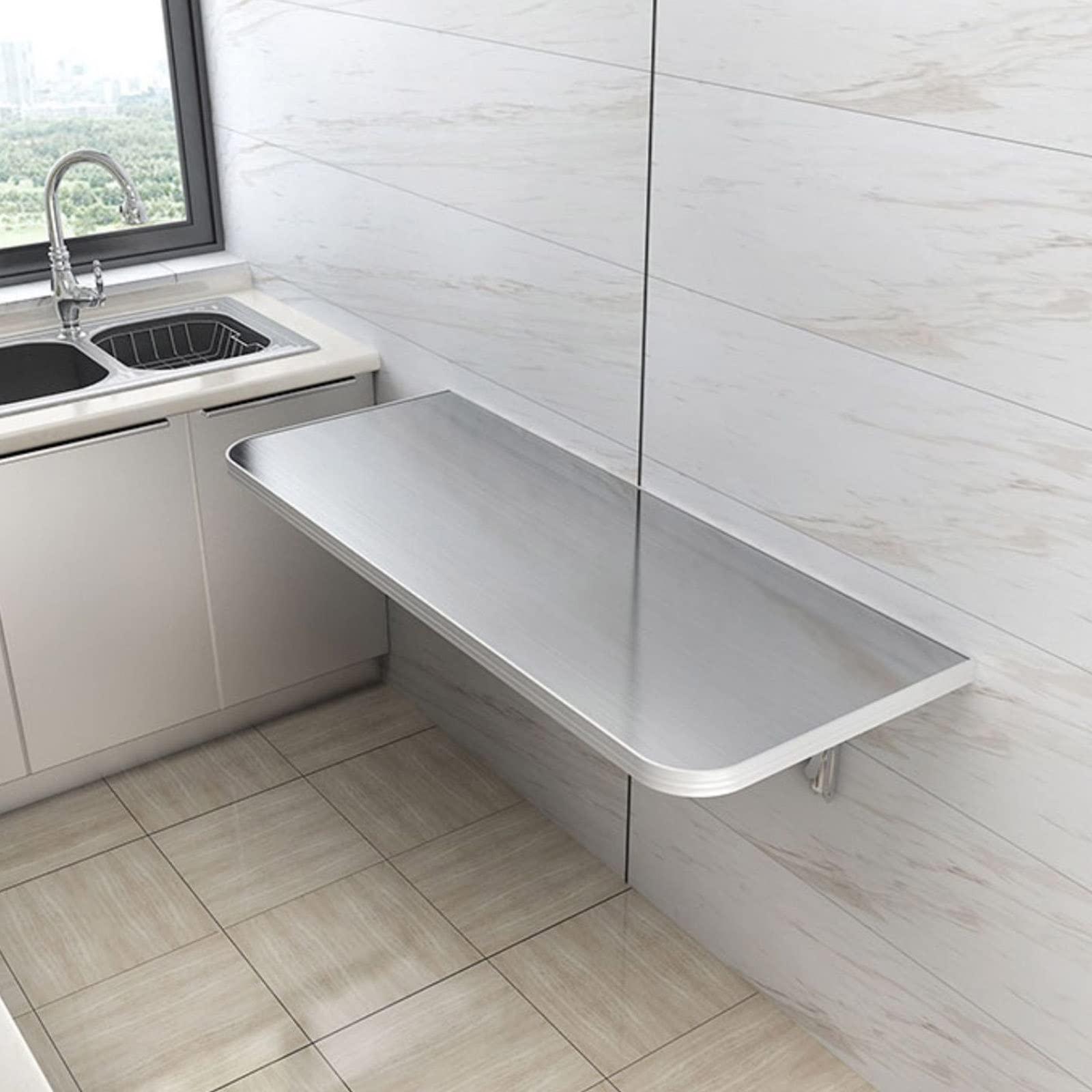 YNLeMM Folding Tables 304 Stainless Steel Wall Mounted Desk Folding Space Saving Wall Mounted Folding Table For Kitchen Wood Laundry Folding Table For Laundry Room Wall Desks For Small Spaces ( Size : L35inc