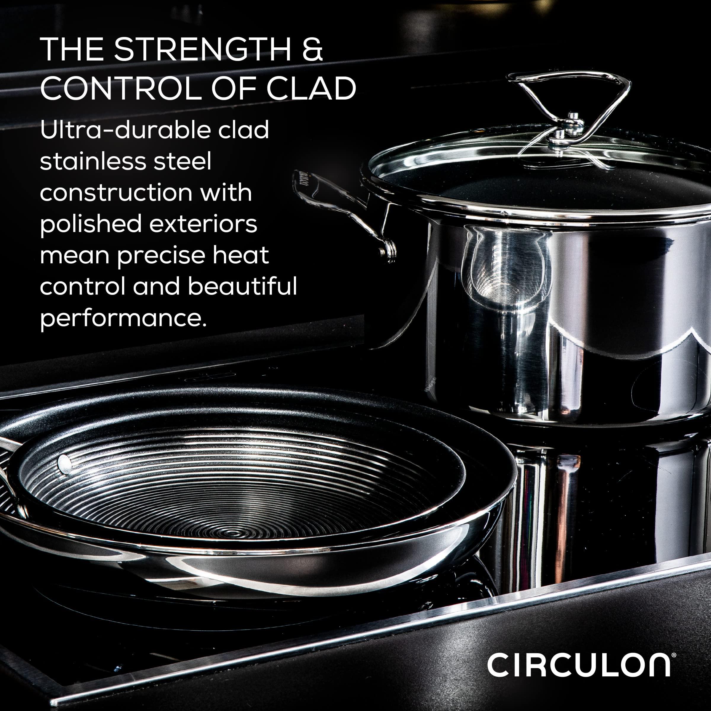Circulon Circulon Clad Stainless Steel Cookware/Pots and Pans and Utensil Set with Hybrid SteelShield and Nonstick Technology, 11 Piece - Silver