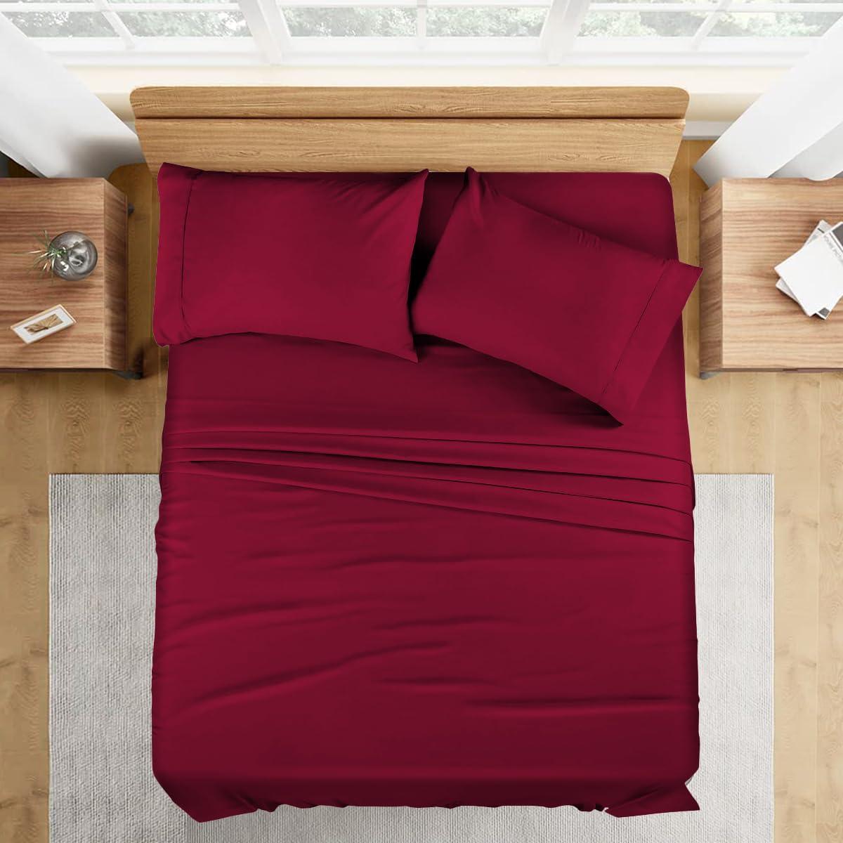 Sophia Cotton Club Cal-King Size Sheets Luxury Soft 1200-TC Heavy Egyptian Cotton - Sheet Set for Cal-King Size (72x84) Mattress Fits 24-26 Inches Fully Elastic Deep Pocket (Solid, Burgundy)