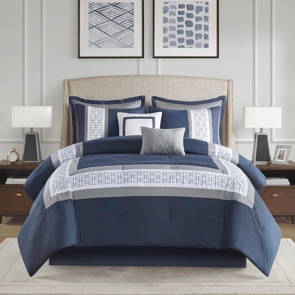Bed Bath & Beyond Bed Bath & Beyond 8pc King Embroidered Comforter Set Navy