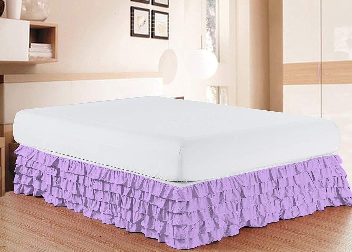 HOME BEDDING COLLECTION 5 Layer Lilac Multi Ruffle Bed Skirt Dust Ruffles with Wrap Around Bed Skirt 21 Inch Tailored Drop Queen XL 600 Threat Count Skin Friendly, Fade Resistant