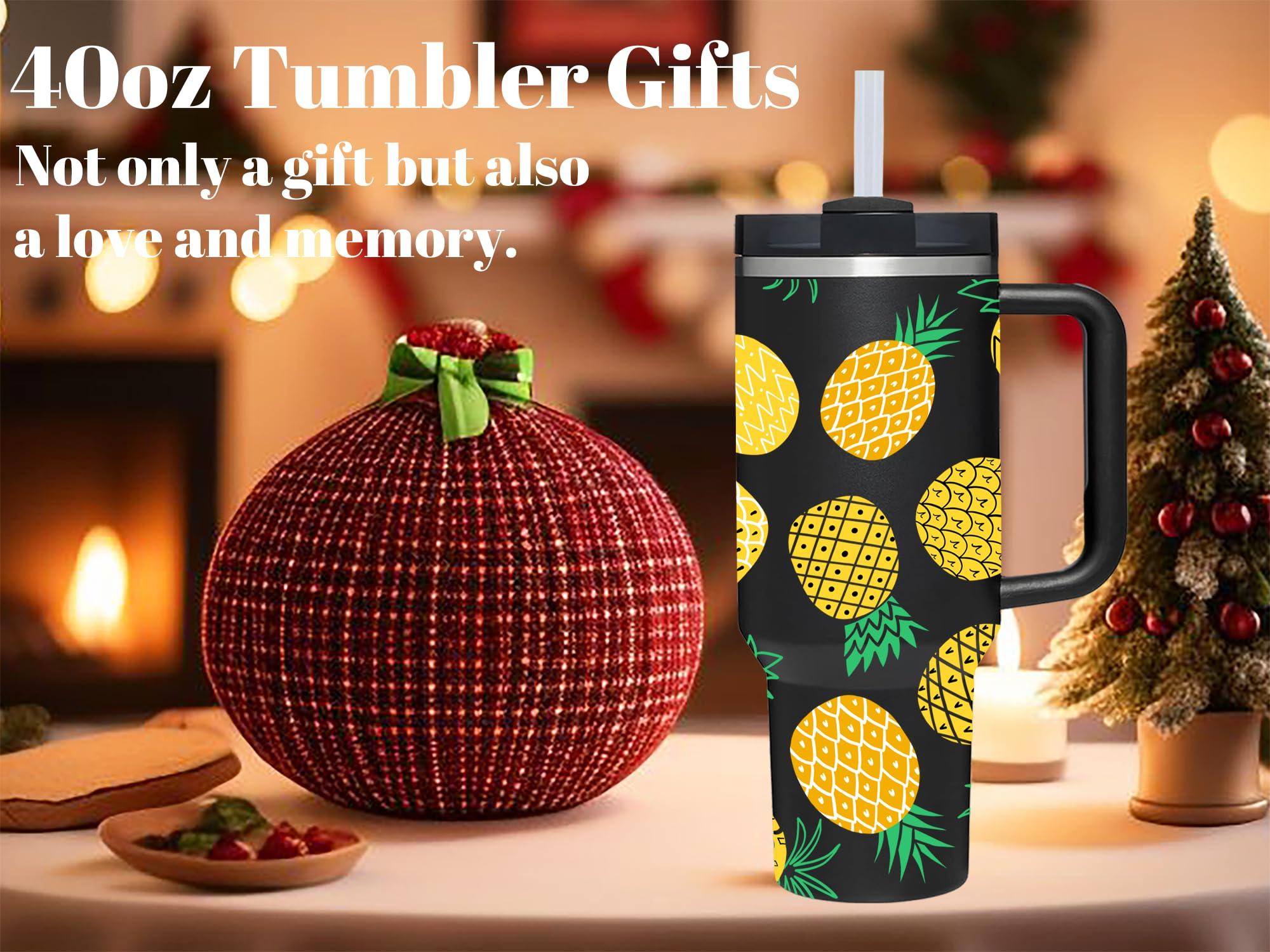 AMZUShome 40 OZ Pineapple Tumbler with Handle.Pineapple Lover Gifts.Unique Birthday Christmas Gifts for Pineapple Lover.Personalized 40 OZ Pineapple Tumbler Gifts for Women Men.