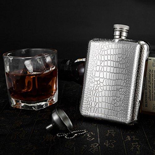LANZON LANZON Hip Flask with Funnel, All 18/8 304 Food Grade Stainless Steel Curved Pocket Flask for Liquor | 6 OZ Capacity | Gift Boxed (Cobblestones Pattern)