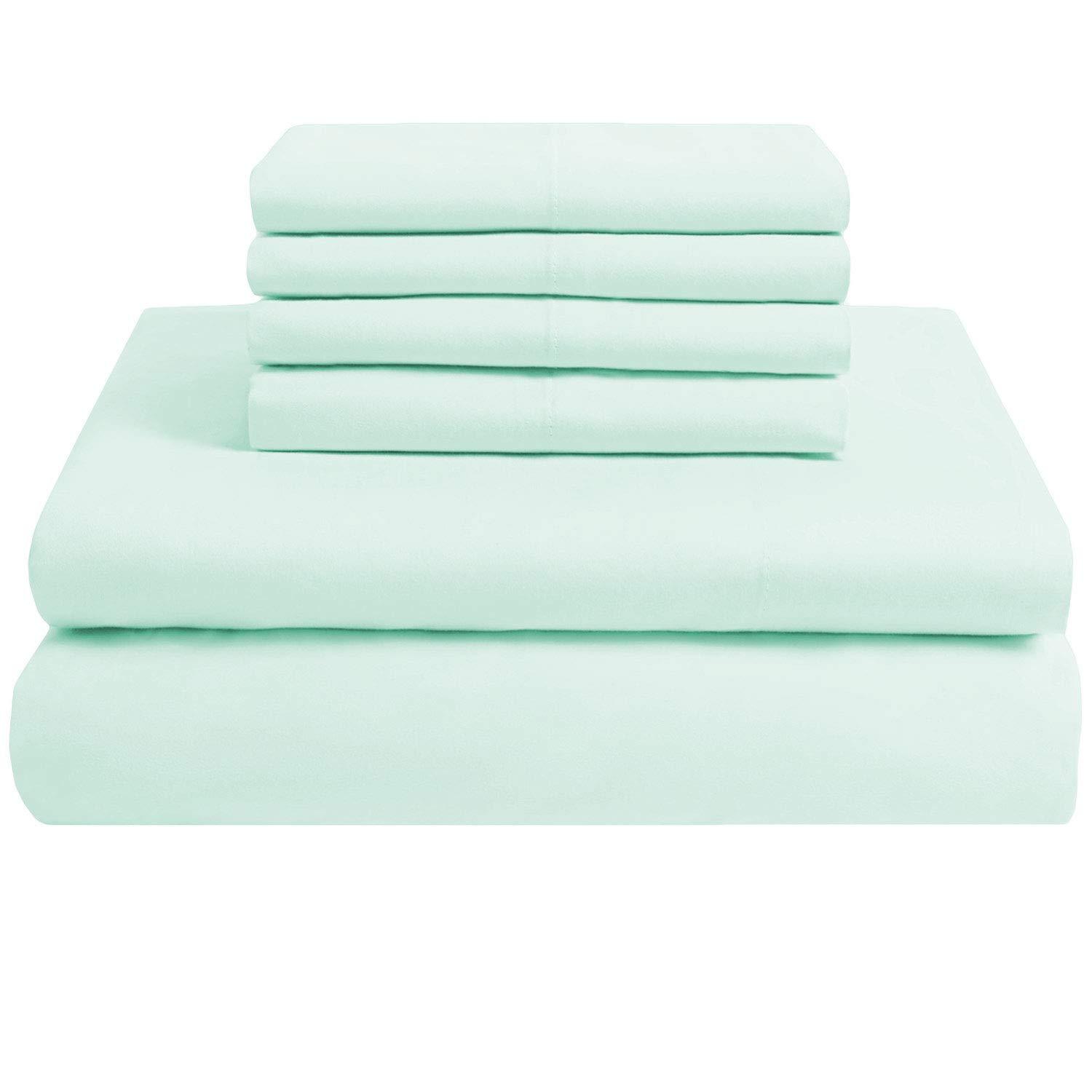 Egyptian Home Linen Solid 25\" Deep Pocket Bed Sheet Set 6 Piece Set 600TC Egyptian Cotton (Aqua, California Queen)