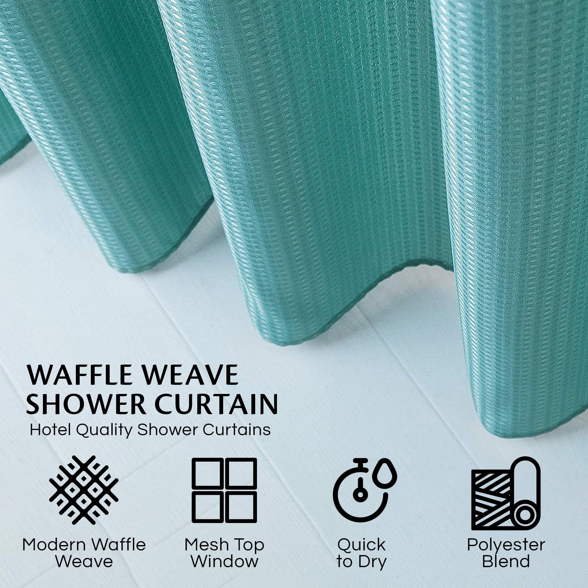 Dainty Home Waffle Weave Shower Curtain With Liner Sets - Modern Shower Curtain for Bathroom With Mesh Top Window - Premium Quality Fabric Snap Shower Curtain