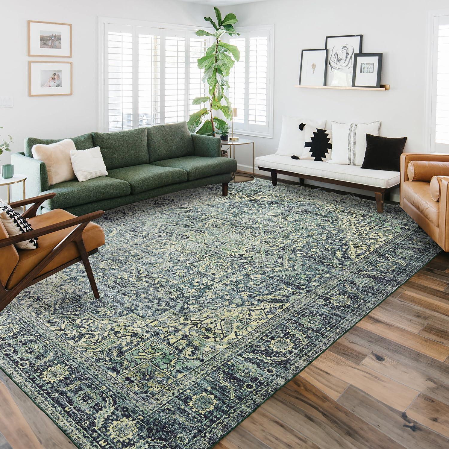 BILEEHOME BILEEHOME Boho Washable Rug Green Rugs for Living Room Rug 6x9 Dark Academia Emerald Green Rug Oriental Area Rug Forest Hunter Green Rug