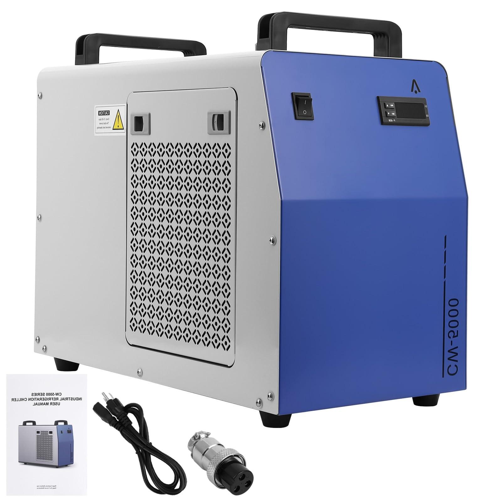 Entcook Industrial Water Chiller, 7L Industrial Water Cooling Chiller, 2.64GPM FlowRate Water Cooling System, CW-5000 Thermolysis Water Chiller, Water Cooler for 40-100W CO2 Laser Engraving&Cutting Machine