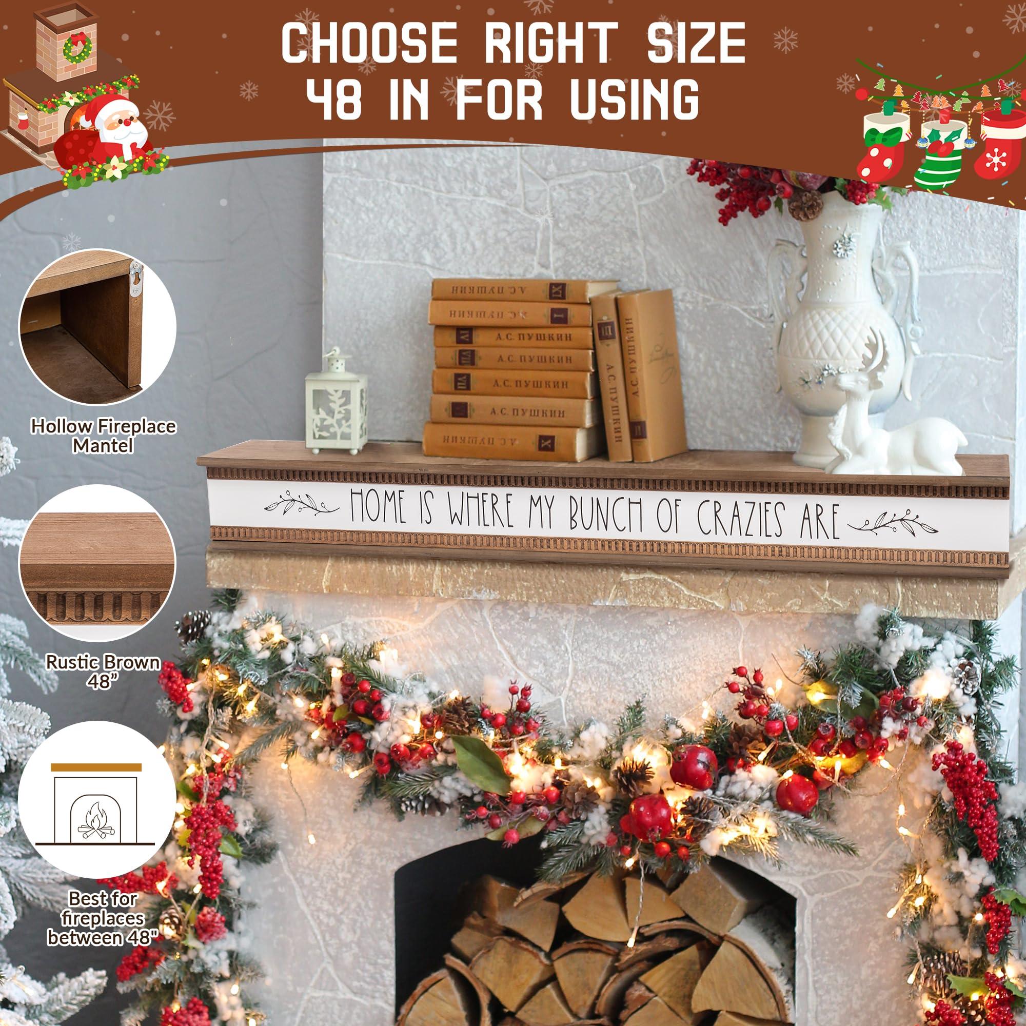 DD DEFINED DECO Defined Deco Fireplace Mantel Shelf 48 inches - Natural Handcrafted Wood Mantle for Over Fireplace,Wall Mounted Fireplace Mantels Decor,Farmhouse Mantel Shelf,Rustic Floating Fireplace Mantle Shelves