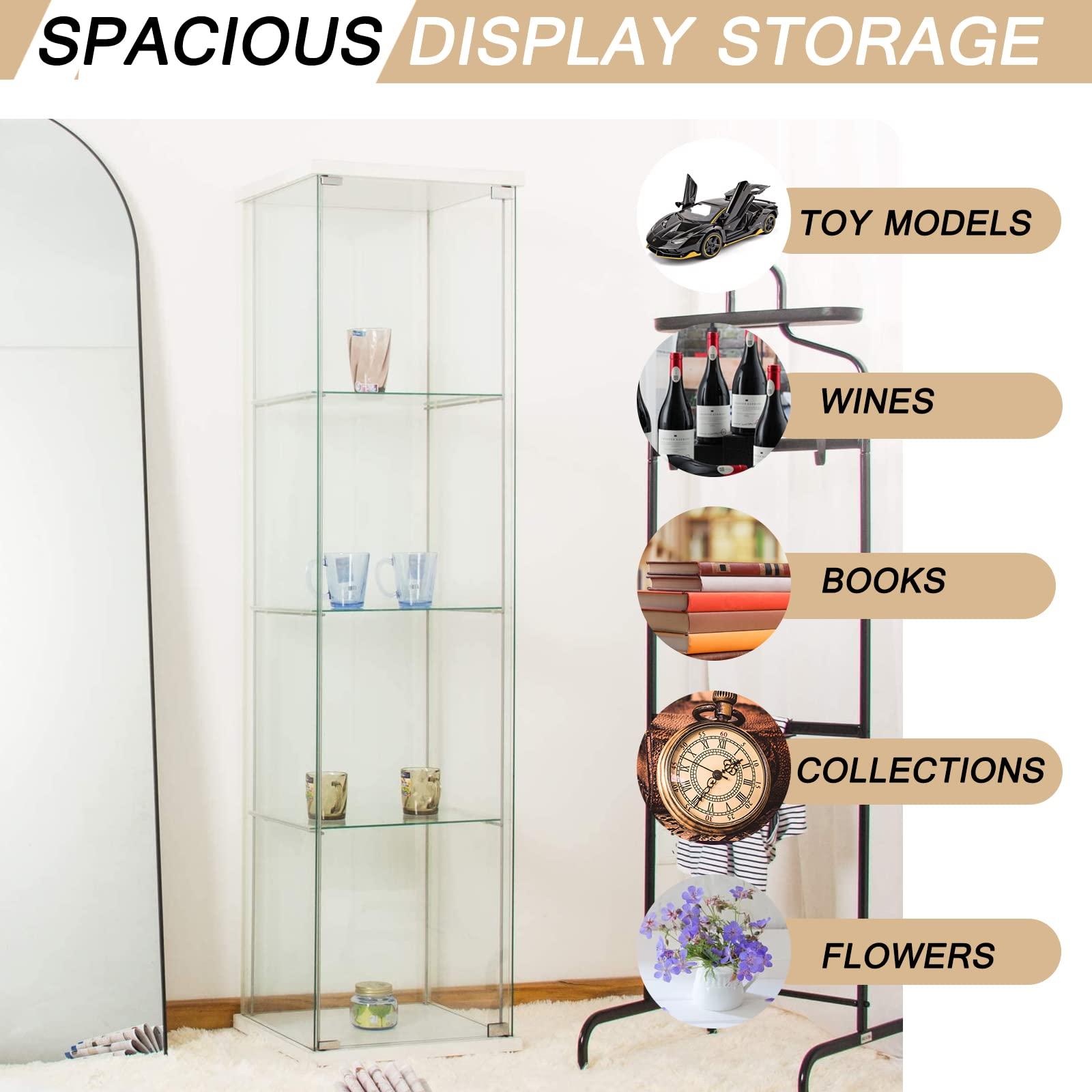 TehRecBT TehRecBT 4-Shelf Glass Display Cabinet, 64 inch Curio Cabinet Collection Display Case with Glass Door, Tempered Glass Floor Standing Bookshelf Storage Cabinet for Living Room, Bedroom