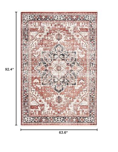 Safavieh SAFAVIEH Herat Collection Area Rug - 5'3" x 7'7", Rust & Creme, Oriental Medallion Distressed Design, Non-Shedding & Easy Care, Ideal for High Traffic Areas in Living Room, Bedroom (HRT392A)
