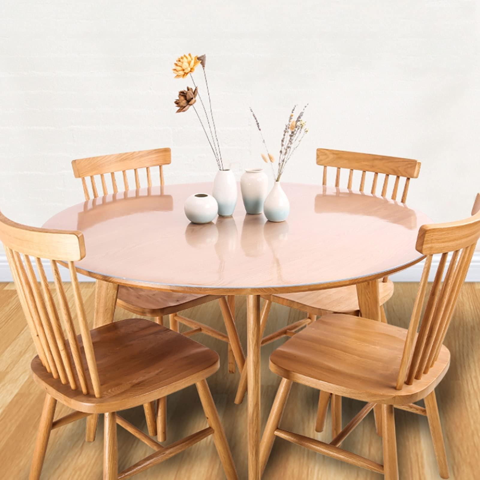 DTDMY Clear PVC Table Protector Round 2mm Thickness Waterproof Transparent PVC Table Covers Clear Top Plastic Table Wear for Dining Table Mat/Round Garden Table Cover (Dia. 80/90/100/120/150cm)