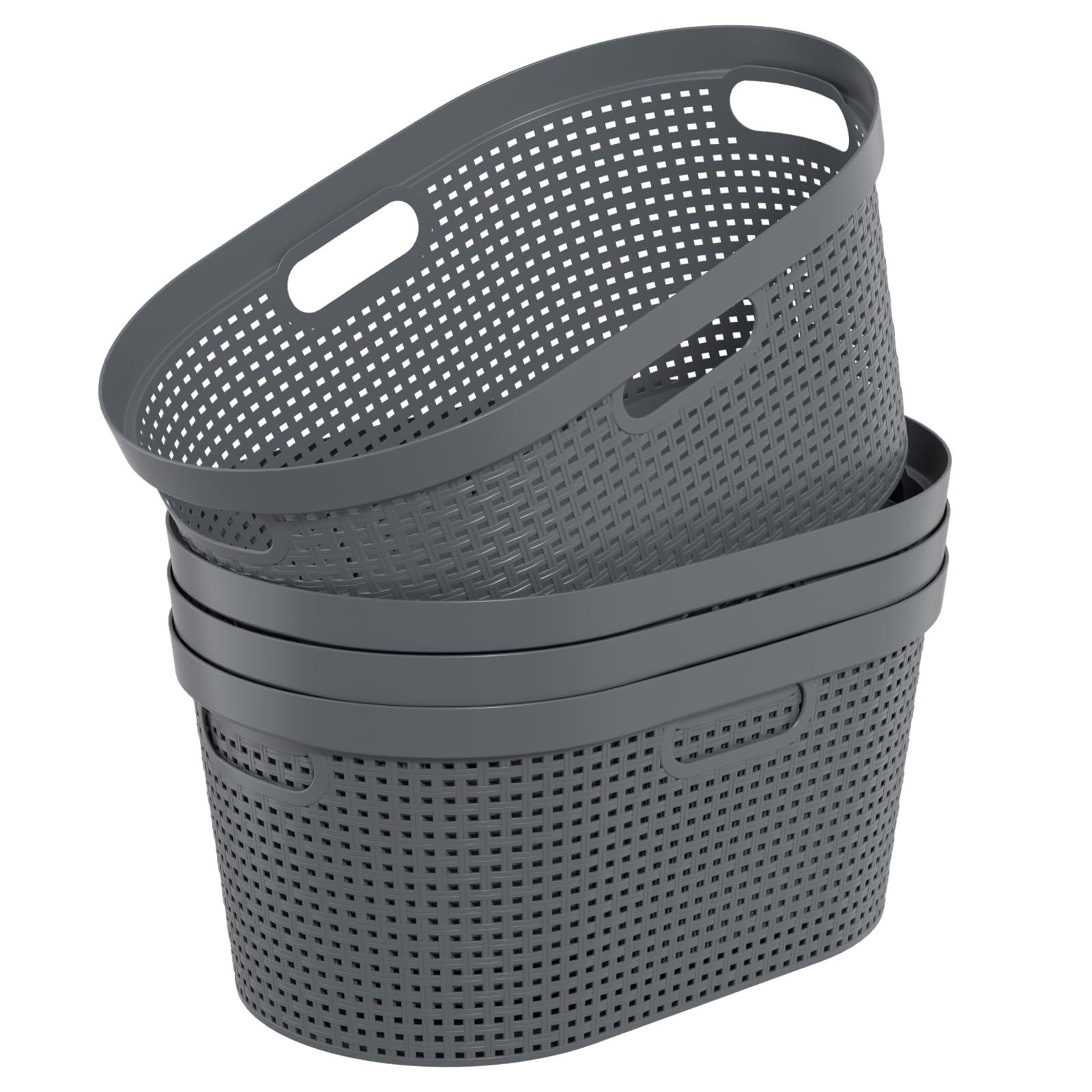 Dehouse Dehouse 40 L Large Plastic Laundry Basket with Handles, 4 Pack Plastic Clothes Laundry Basket, 22.44\" L x 14.96\" W x 10.31\" H, Gray