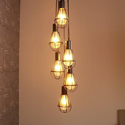 LITFAD Industrial Multi Light Pendant Light -LITFAD Rustic Barn Metal Chandelier Max 240w with 6 Cage Lights Black Finish,Ceiling Lighting Fixture