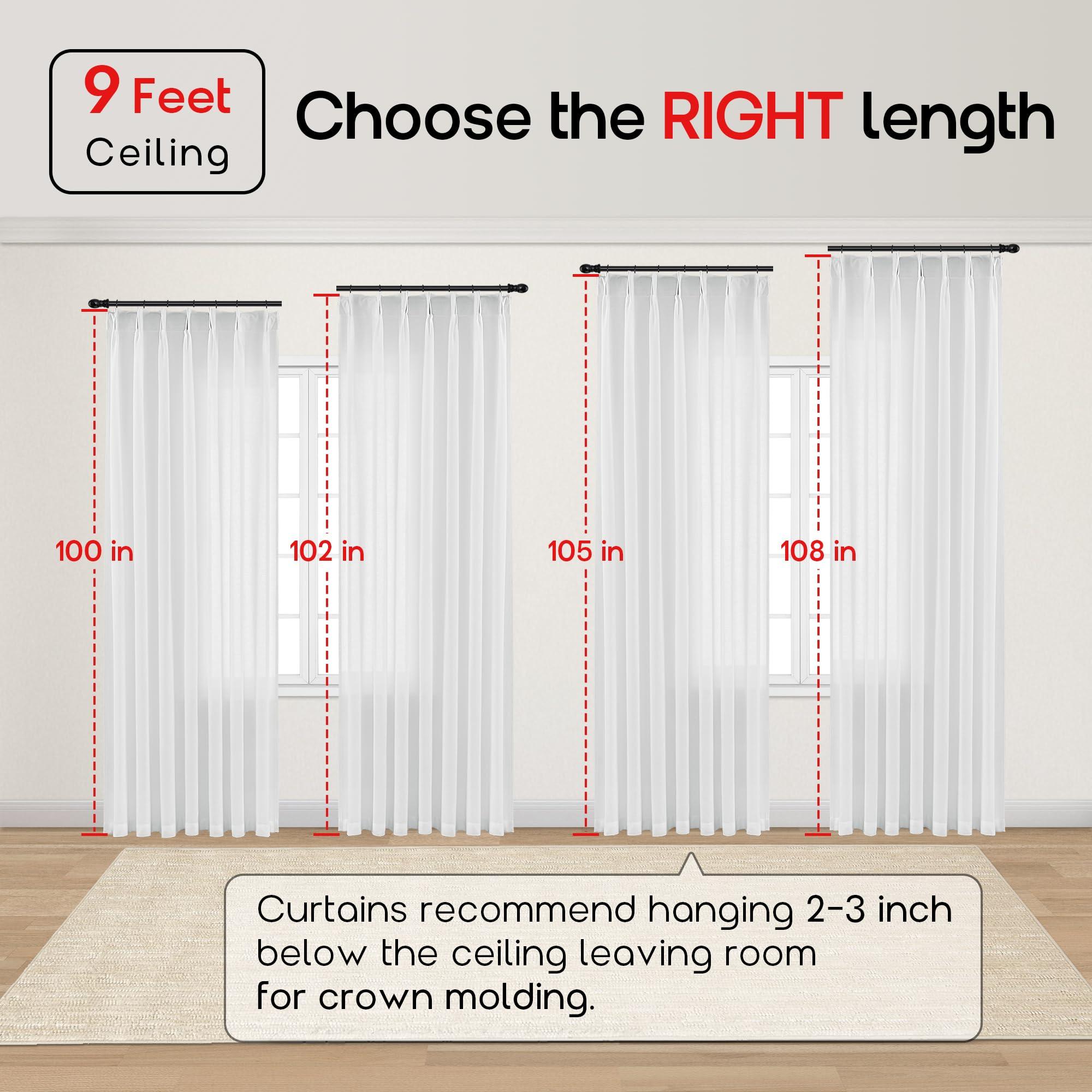 SHINELAND SHINELAND 102 Inch Long White Curtains Drapes for Living Room,Pinch Pleated Linen Sheer Extra Long Ceiling Curtains,102 in Length