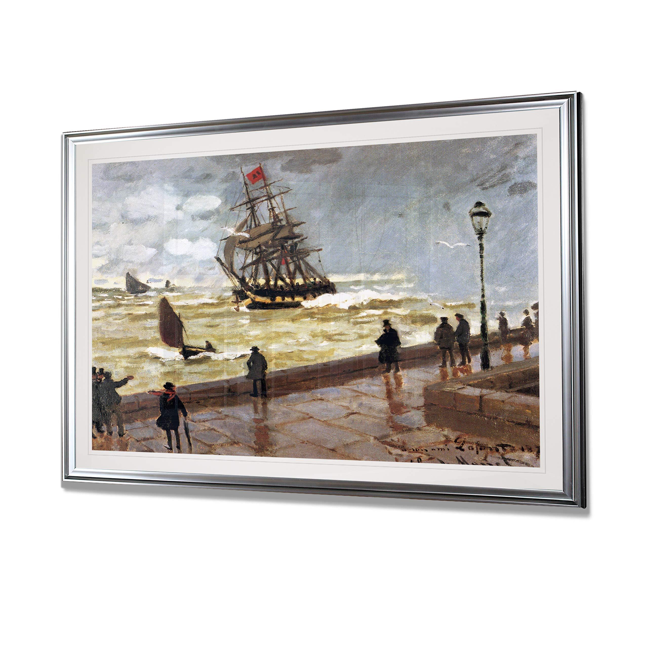 Monet Wall Art Collection Monet Wall Art Collection Jetty of le Havre in Bad Weather Fine Giclee Prints Wall Art in Premium Quality Ready to Hang, 24X34 Framed, Silver Frame