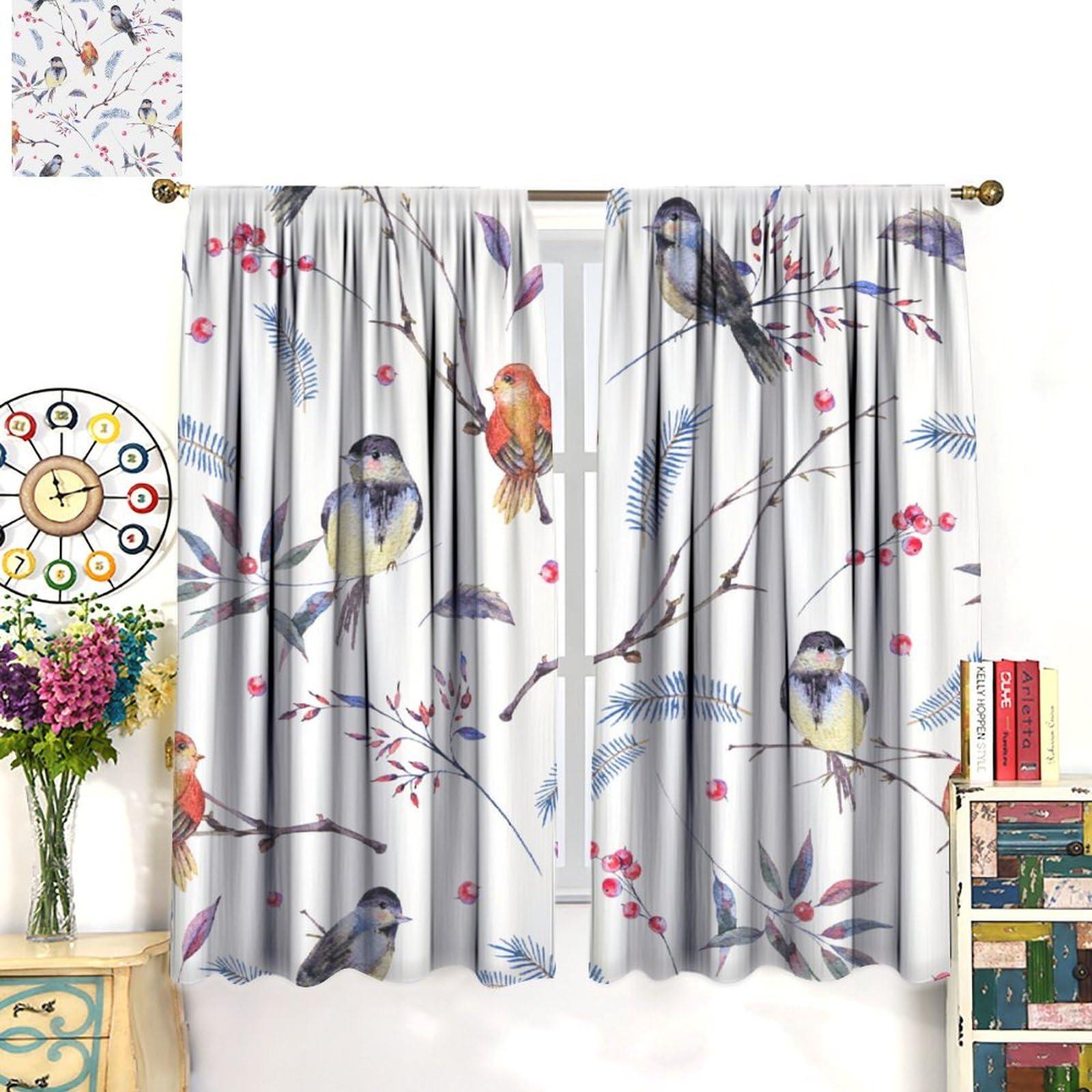 QLYYDS Cute Bird Blackout Curtains Branches Leaves Art Printed Window Drapes for Bedroom Living Room Kitchen Decor W21xL63in 2 Panels