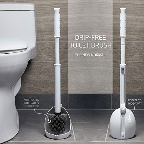 ELYPRO ELYPRO Drip-Free Toilet Brush with Holder - Hygienic White Bathroom Bowl Cleaner, Portable Scrubber with Unique No-Drip Caddy, Ideal for Home, RV, Boat