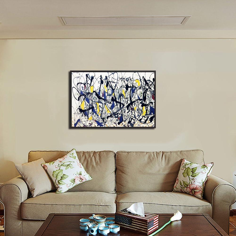 BOHU ARTS Jackson Pollock Painting Abstract Wall Art Summertime Framed Canvas Art For Bedroom Livingroom Office