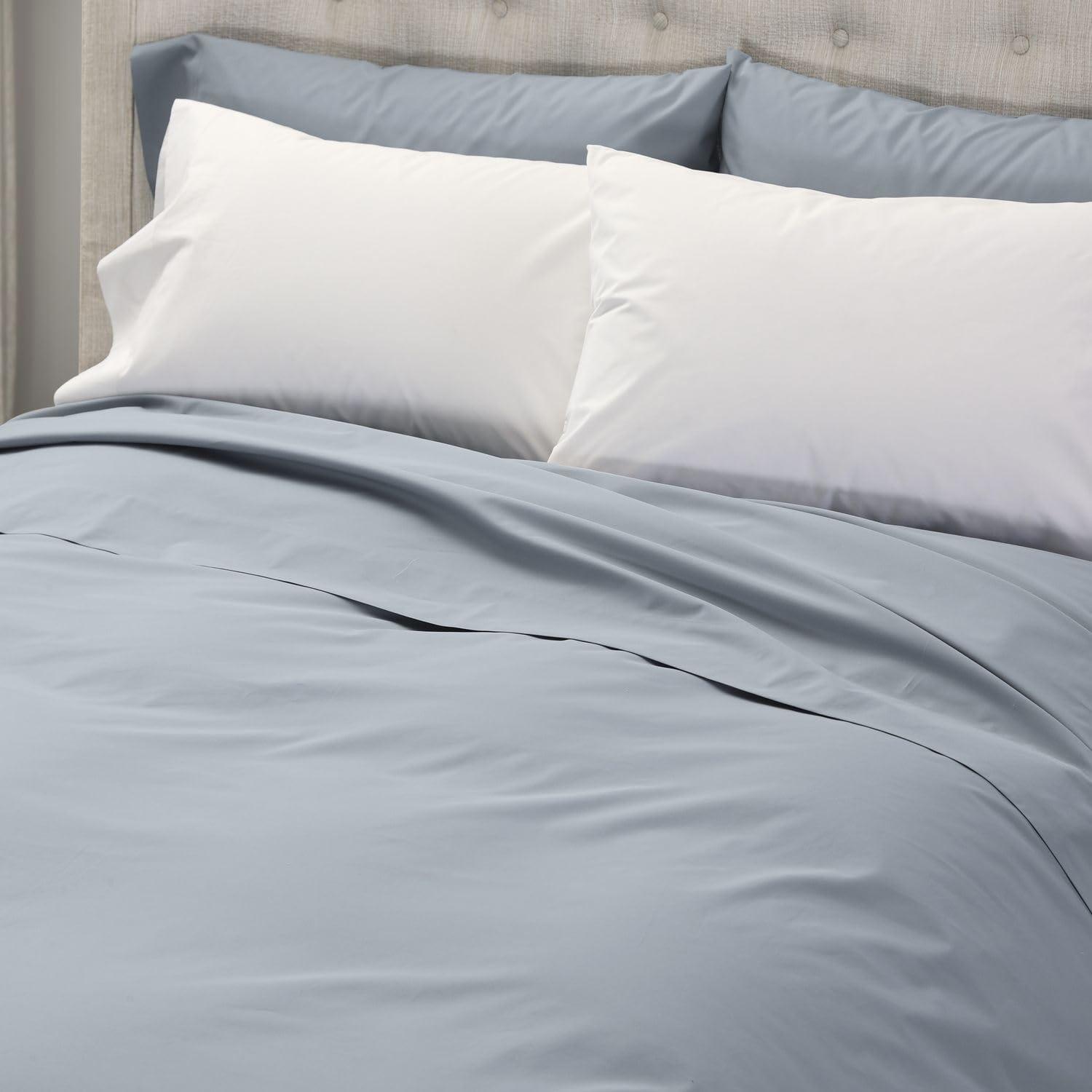 Cuddledown Cuddledown Signature Organic Percale Duvet Cover | 100% Organic Cotton | Premium Quality| Soft | Breathable | Button Closure | Queen| Steel Blue