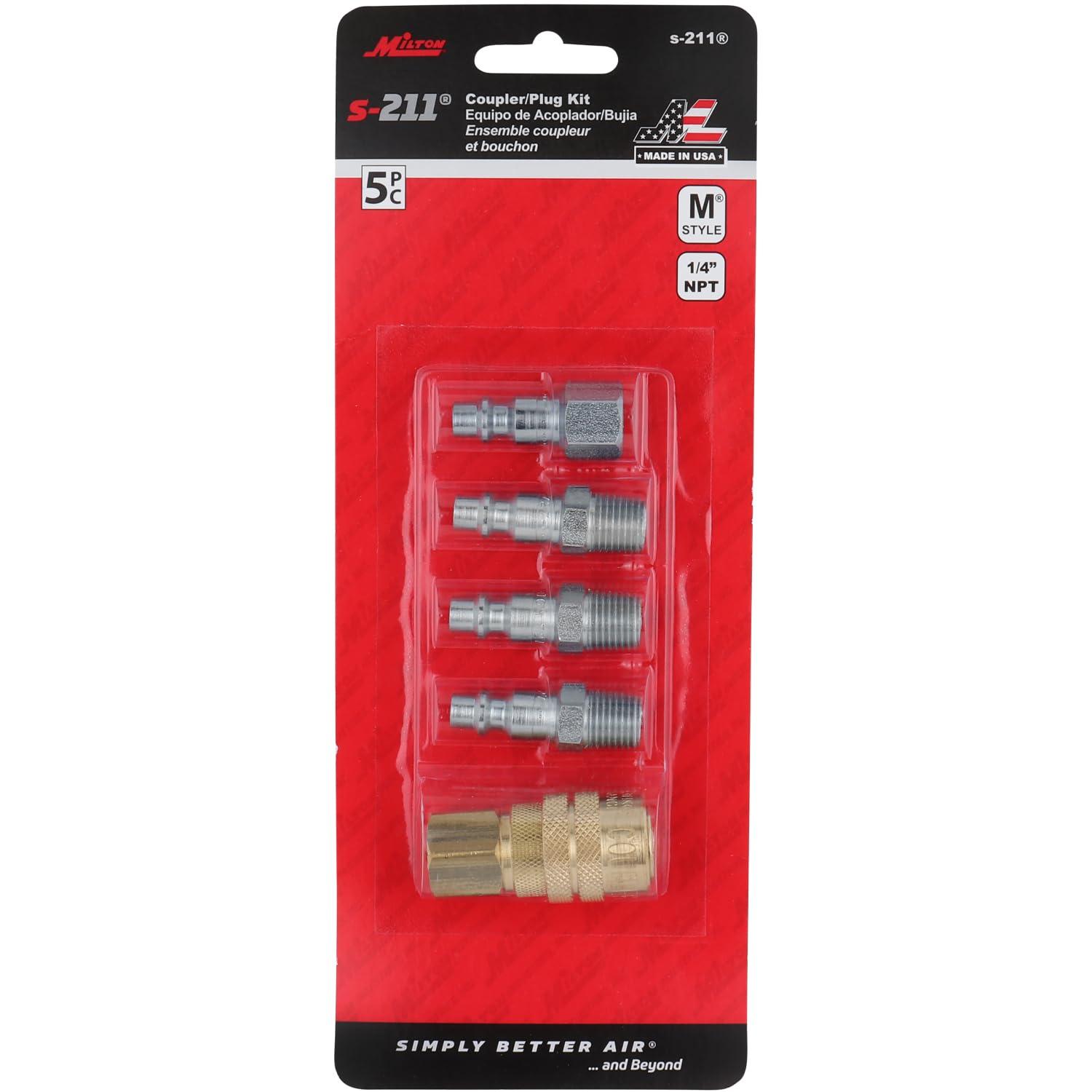Milton Milton (S-211) 1/4" NPT M-Style Coupler and Plug Kit, (5-Piece)