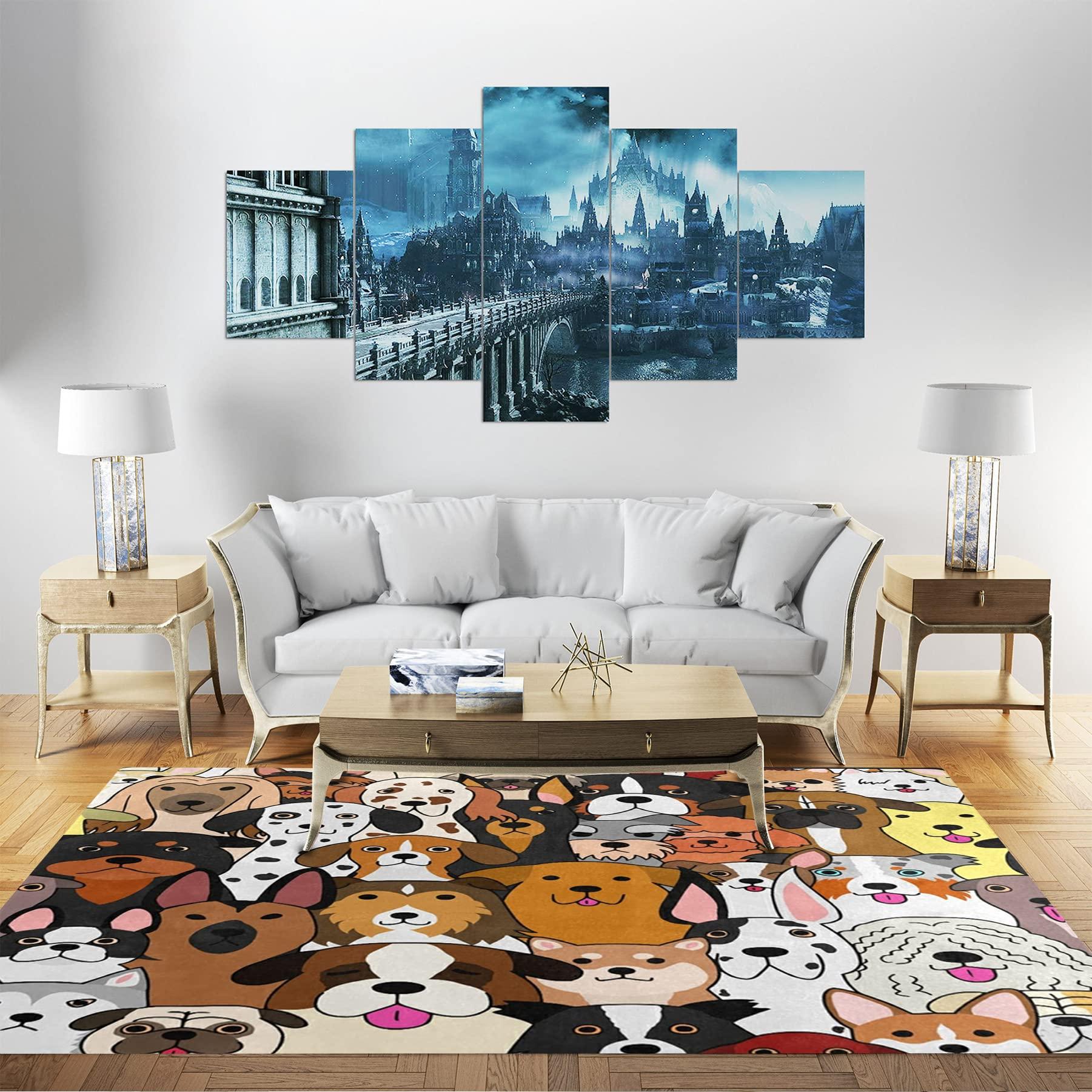 Oueoty Oueoty Cute Puppy Pug Bulldog Area Rug Rugs for Living Room Bedroom 8x10ft