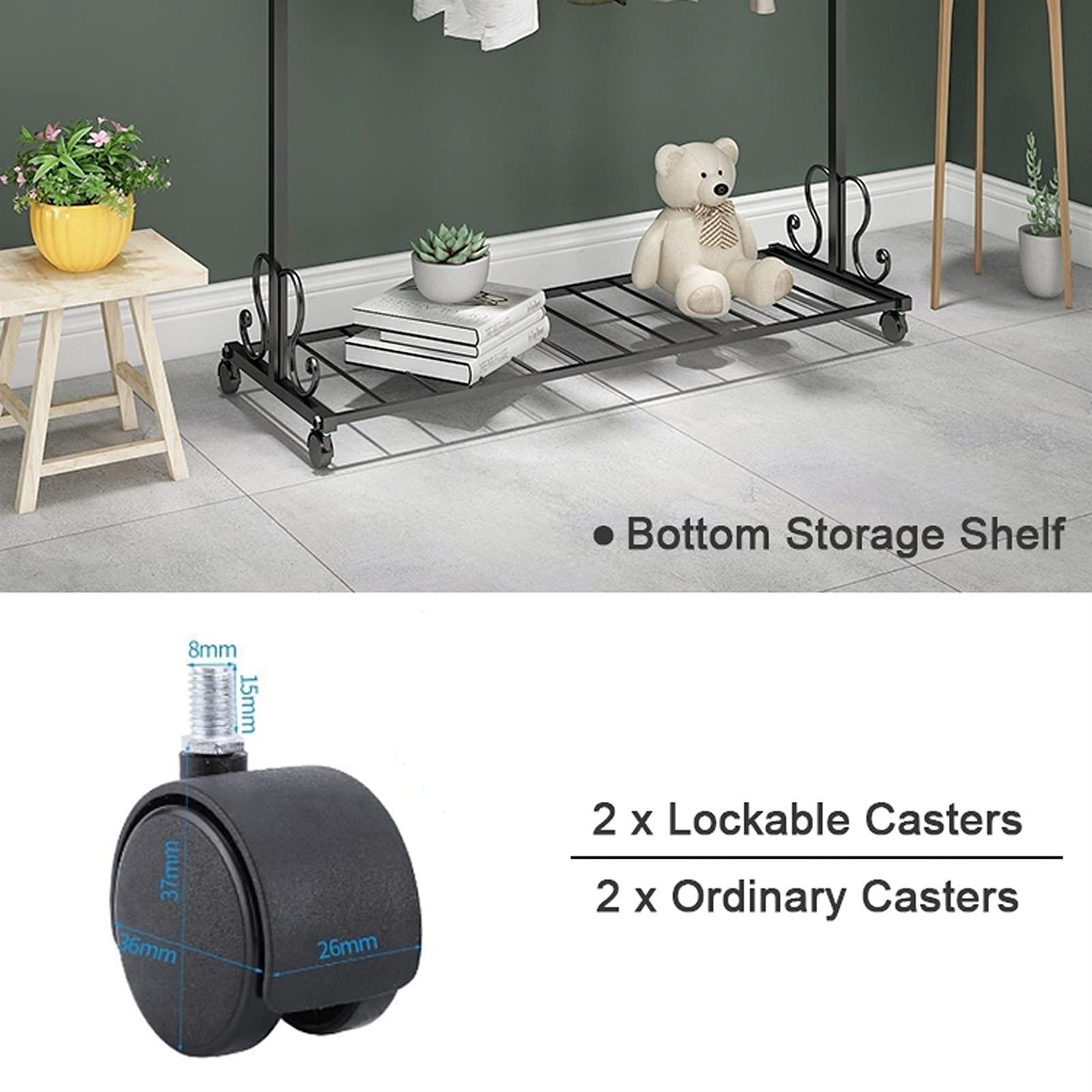 LIFOND Clothes Rail Garment Rack Clothes Rack on Wheels,Clothes Rail with Shoe rackl,Apply to Bedroom, Living Room,Easy to Assemble Stand Clothes Rod for Bedroom Decor, Black D