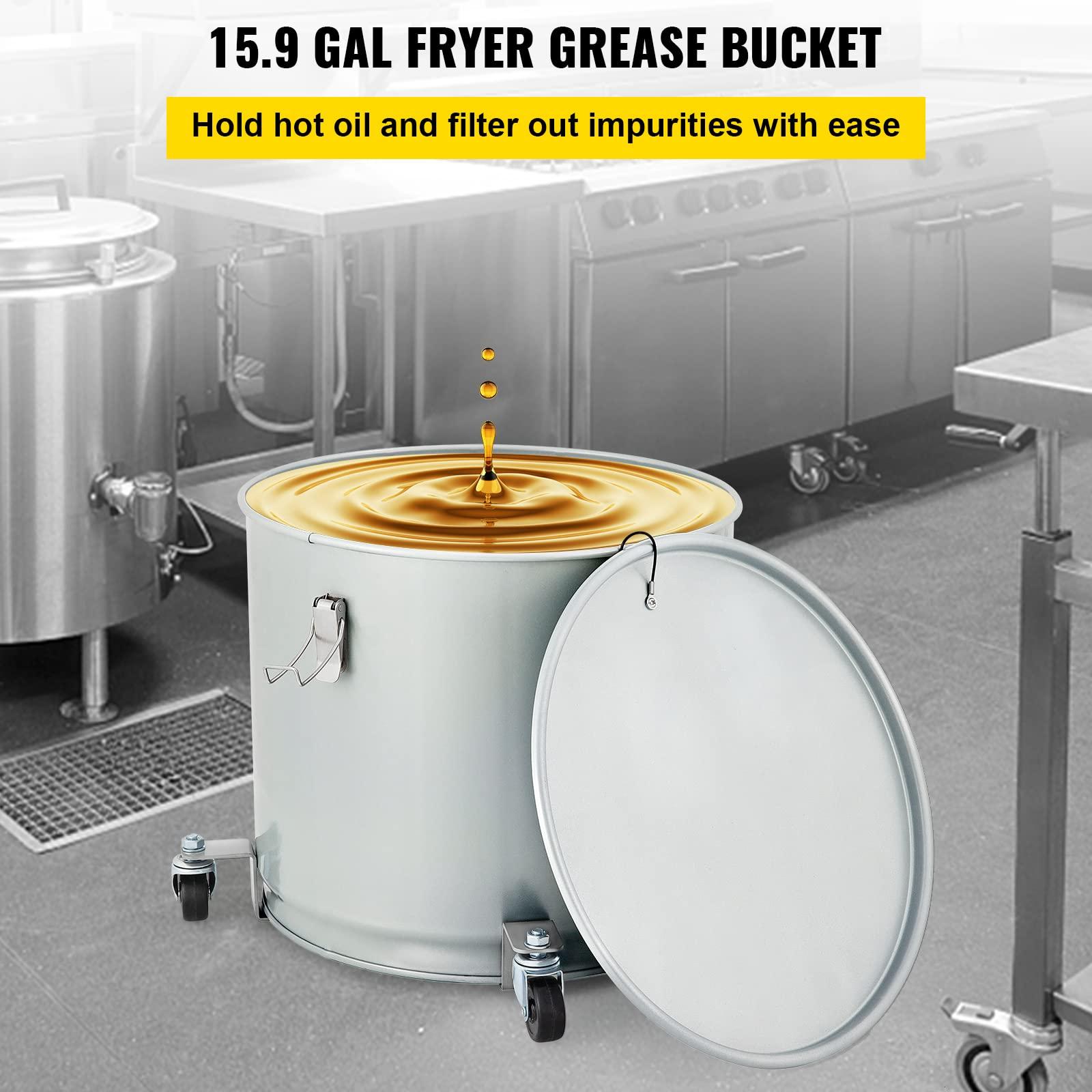 VEVOR VEVOR Fryer Grease Bucket 15.9 Gal, Coated Carbon Steel Oil Filter Pot 60L with Caster Base, Oil Disposal Caddy with 123 LBS Capacity, Transport Container with Lid Lock Clip Nylon Filter Bag