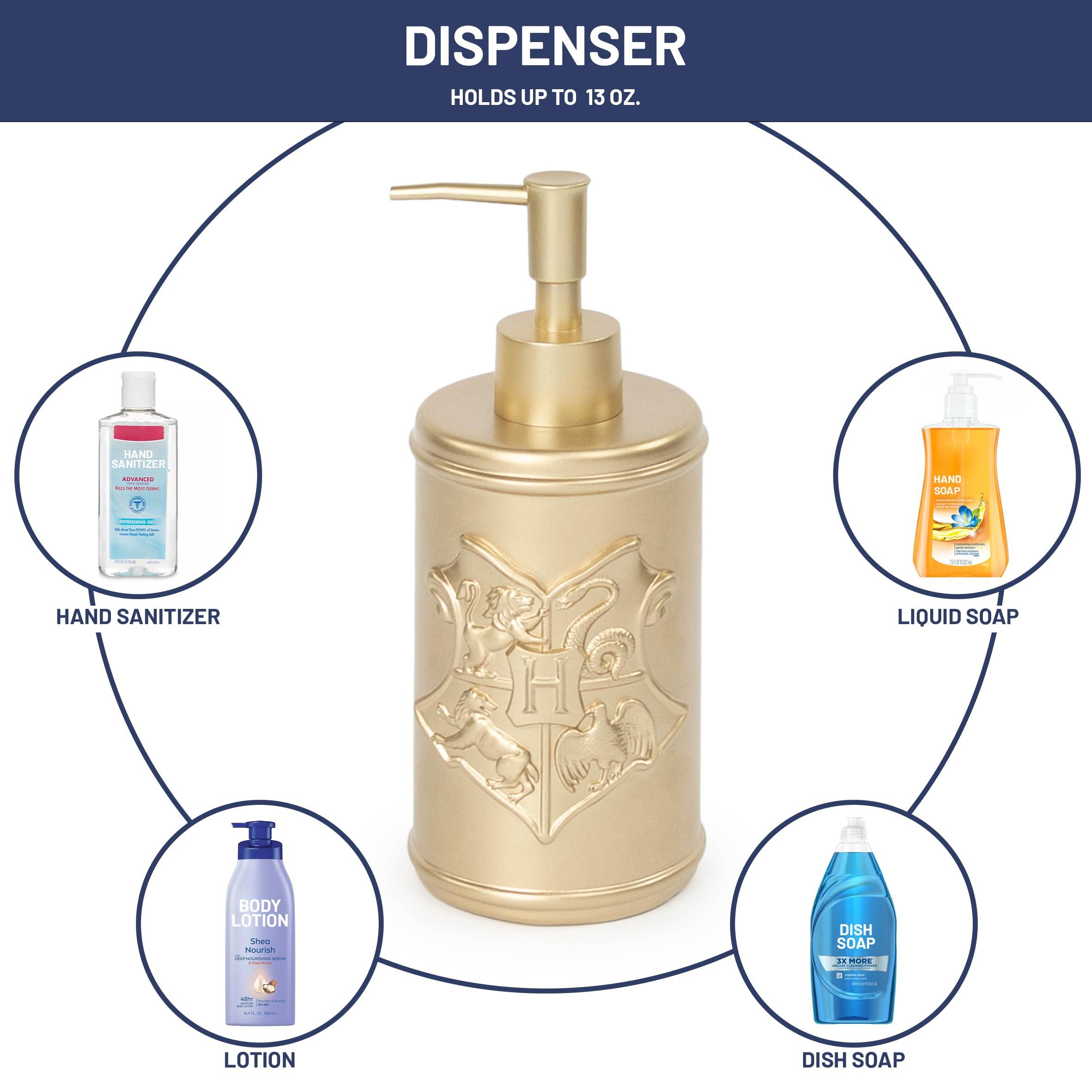 Jay Franco Harry Potter Bathroom Organizer Set - 4 Piece White and Gold Hogwarts Crest Accessories includes Resin Soap Dispenser, Soap Dish, Toothbrush Holder and Tumbler - Bathroom Dcor