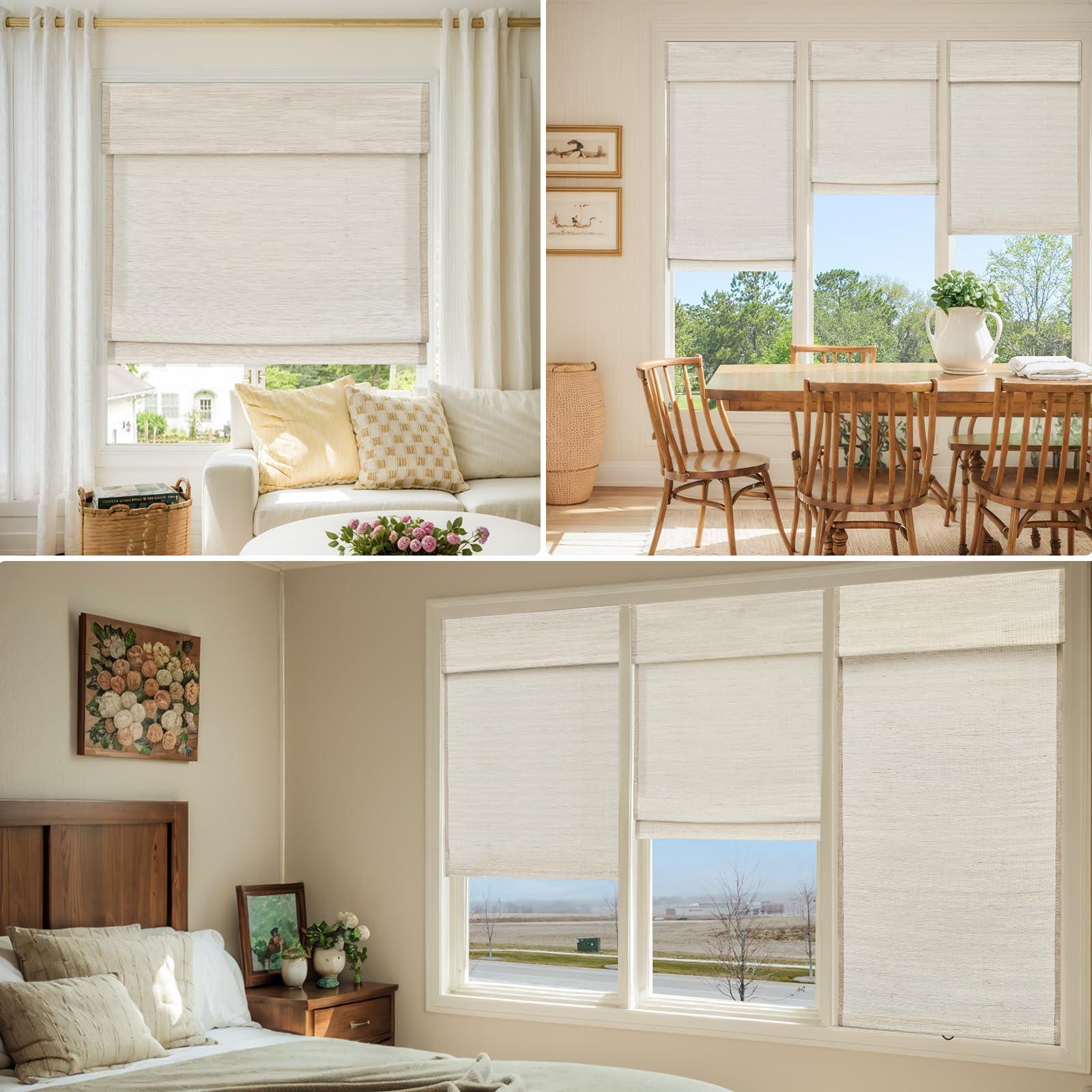 MiLin MiLin Roman Shades for Windows Cordless Blackout Roman Window Shades Blinds 100% Natural Linen Hand-Made Roman Shade - River Oaks (with Lining, Block 60%-70% Light) 38" W x 52" H