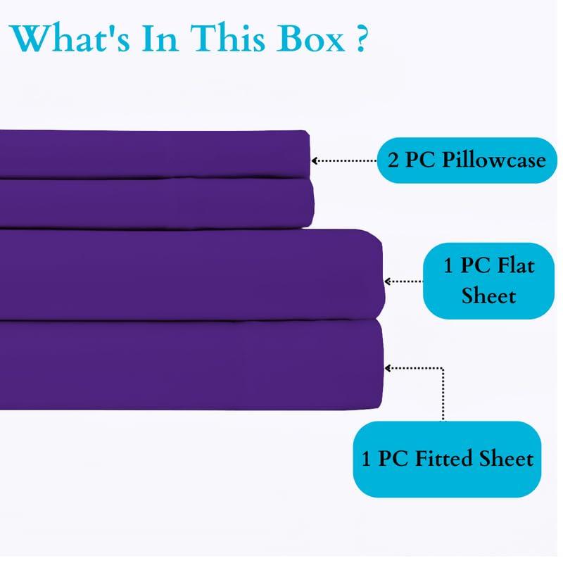 EASYCOT EASYCOT 1000 Thread Count Sheet Set 4 Piece 100% Cotton 12 Inch Deep Pocket Ultra Luxurious Breathable Long Staple Super Soft Easy Fit Wrinkle Free Cooling Hotel Luxury Bed Sheets (Purple, Full)