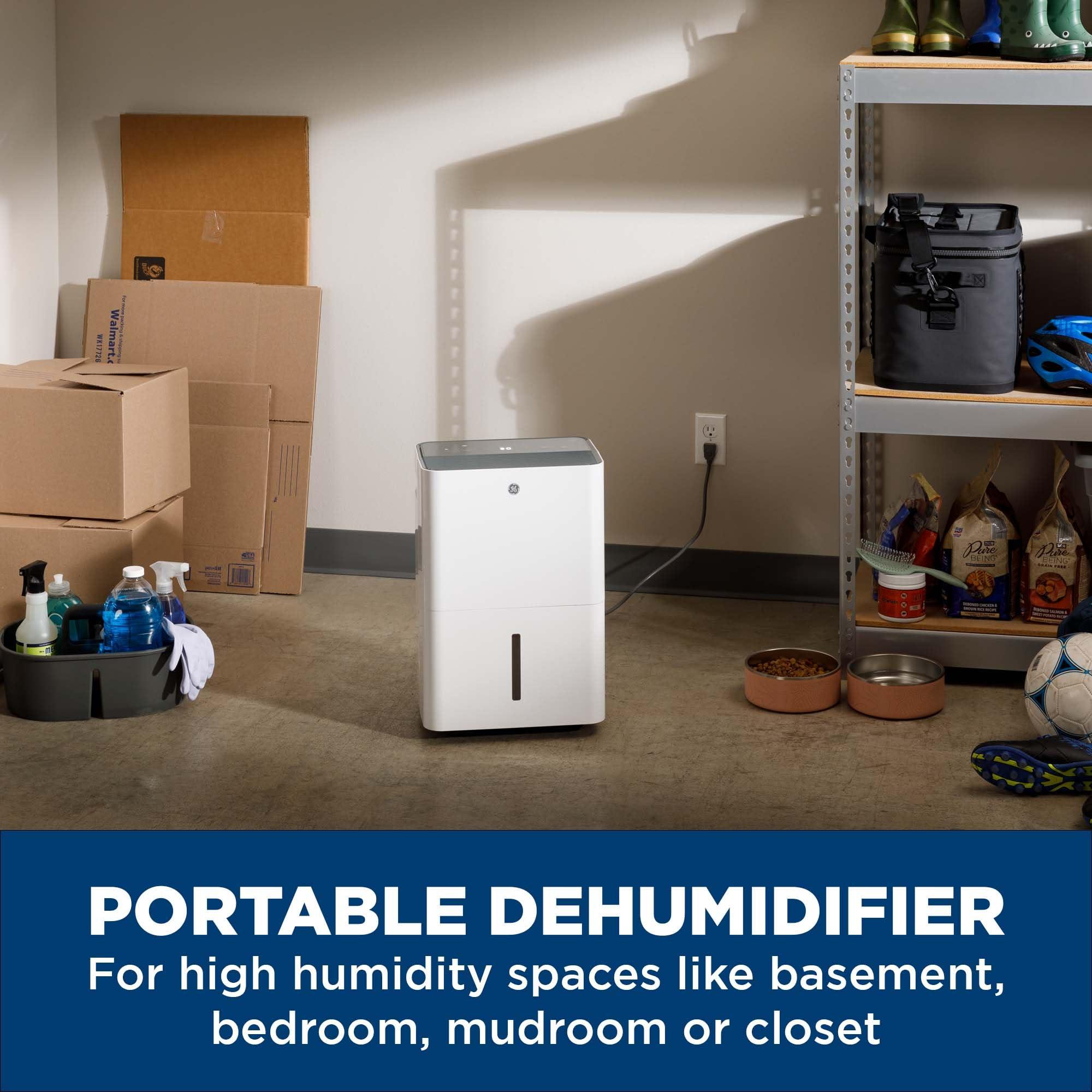 GE Lighting GE Energy Star Portable Dehumidifier for Basement, Bedroom, Bathroom, Closet or Small Rooms up to 1500 Sq Ft, 22 Pint with Removable Bucket and Continuous Drain Connect for Auto or Manual Drainage