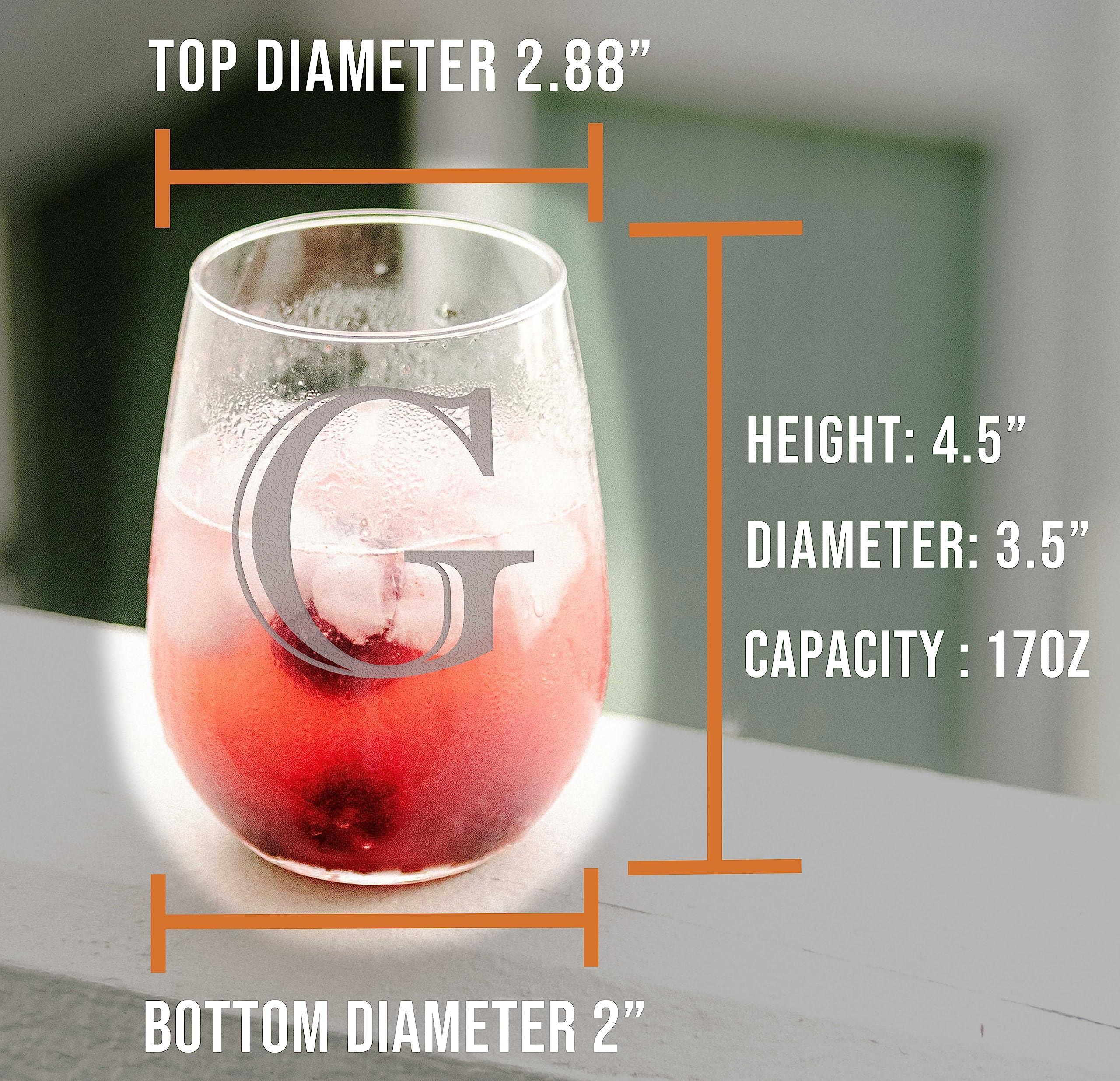 Spotted Dog Company Monogram Etched 17oz Stemless Wine Glass (Letter G) A-Z Personalized gifts for Women, Custom wine glasses, Monogrammed Birthday gift for Her Initial