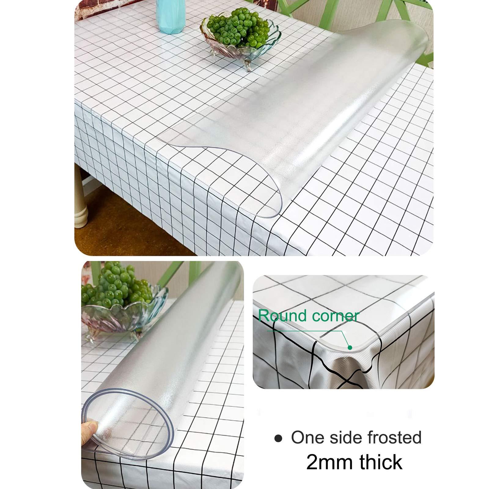 Geovne Geovne Frosted Clear Table Cover Protector,PVC Table Protector,2mm Thick Transparent Tablecloth,60 Bevel Edging Table Top Protector,for Writing Desk,Coffee Table,Countertop (90x180cm/35x71in)