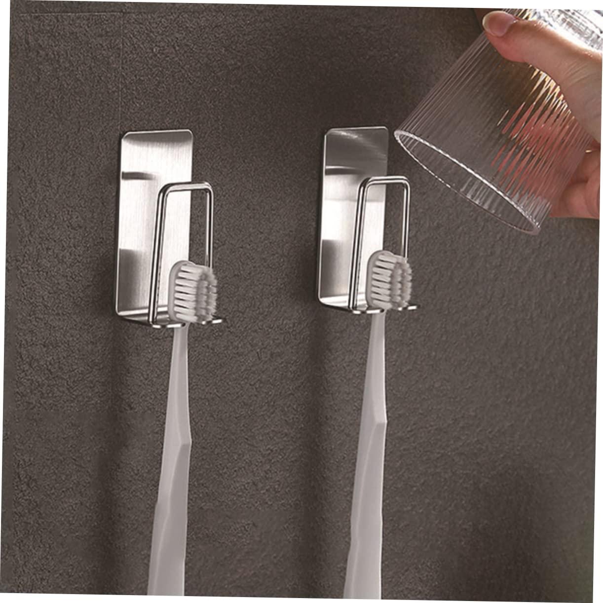DRESSOOS DRESSOOS 2 Pcs Toothbrush Rack Toothbrush Holder Toothbrush Organizer Electric Toothbrush Toothpaste Automatic Toothbrush Cup Holder Cutlery Drainer Adhesive Shelves Stainless Steel Silver