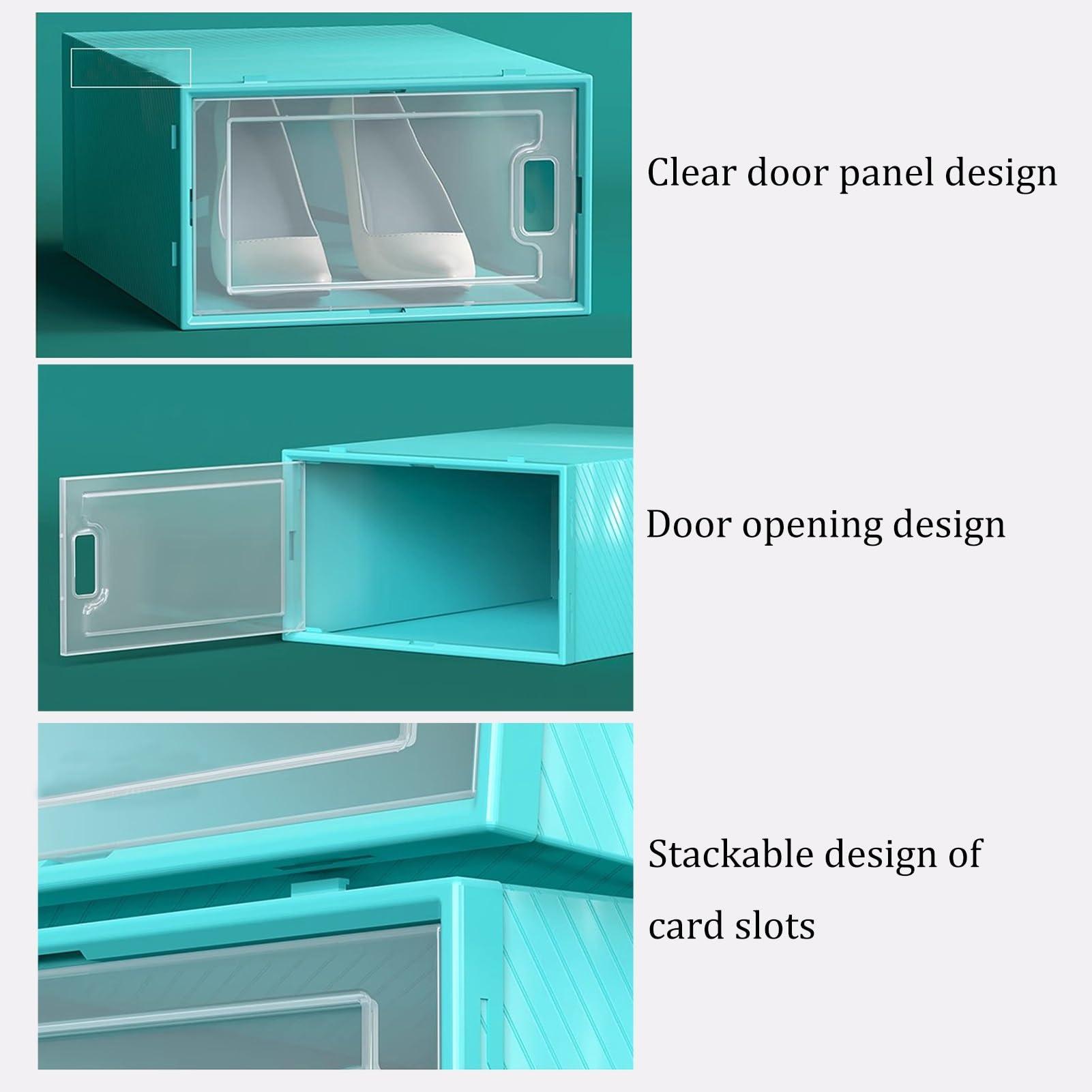 HomeLoft Basics Shoe Boxes Blue Shoe Box Shoe Cabinet Stackable, Plastic Shoe Storage Boxes, Space Saving Shoe Organizer Container For Home Use, Easy Assemble (Color : Blue, Size : 24 pack)