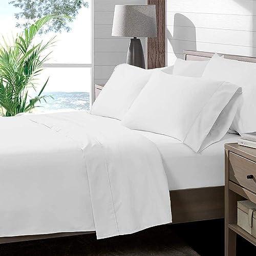 Ready To Rest 4 Piece Full XL Sheet Set, Full Extra Long Size White Solid, 100% Egyptian Cotton, 600-Thread-Count Cooling Bed Sheets, 9 Inch Deep Pocket of Fitted Sheet, Full Long Bed Sheets for Dorm Bedding