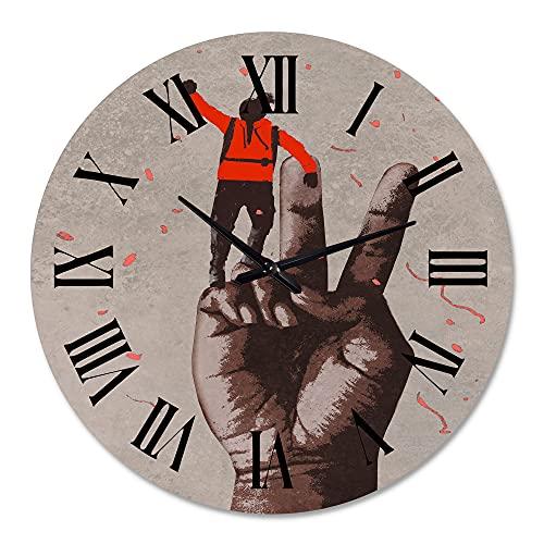 DesignQ DesignQ Modern wall clock \'Victory Sign with Man with Arm Raised\' Fantasy & Sci-Fi large wall clock for Kitchen decor
