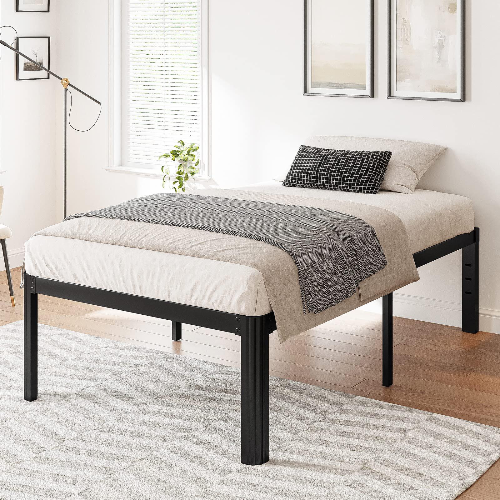 Hunlostten Hunlostten 18in Heavy Duty Twin Bed Frame No Box Spring Needed, Metal Platform Bed Frame Twin with Round Corners, Easy Assembly, Noise Free, Black