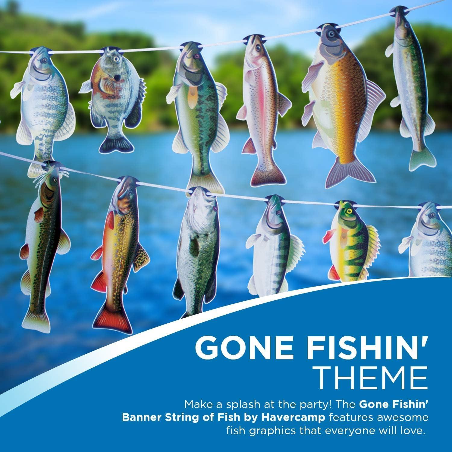 Havercamp Havercamp Gone Fishin String Hanging Banner for Fish Fry, Bass Fishing, Freshwater Pond & Salt Water Tournament Fishing Decorations