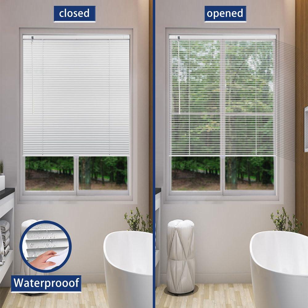 Amingrui Horizontal Window Blinds -No Drill Cordless, Light Filtering 1'' Shades for Windows, Easy-Install White Aluminum Blinds. Good for Kitchen, Bathroom, Bedroom-52 1/2"W x 70"H,Custom Size (Wide 12"~60")