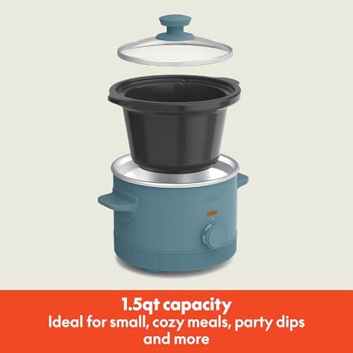 BELLA bella 1.5 Qt Slow Cooker with 3 Heat Manual Control, EverGood Ceramic Nonstick Coating, Dishwasher Safe Stoneware Pot and Tempered Glass Lid, Tangle Free Cord Wrap & Cool Touch Handles, Surf
