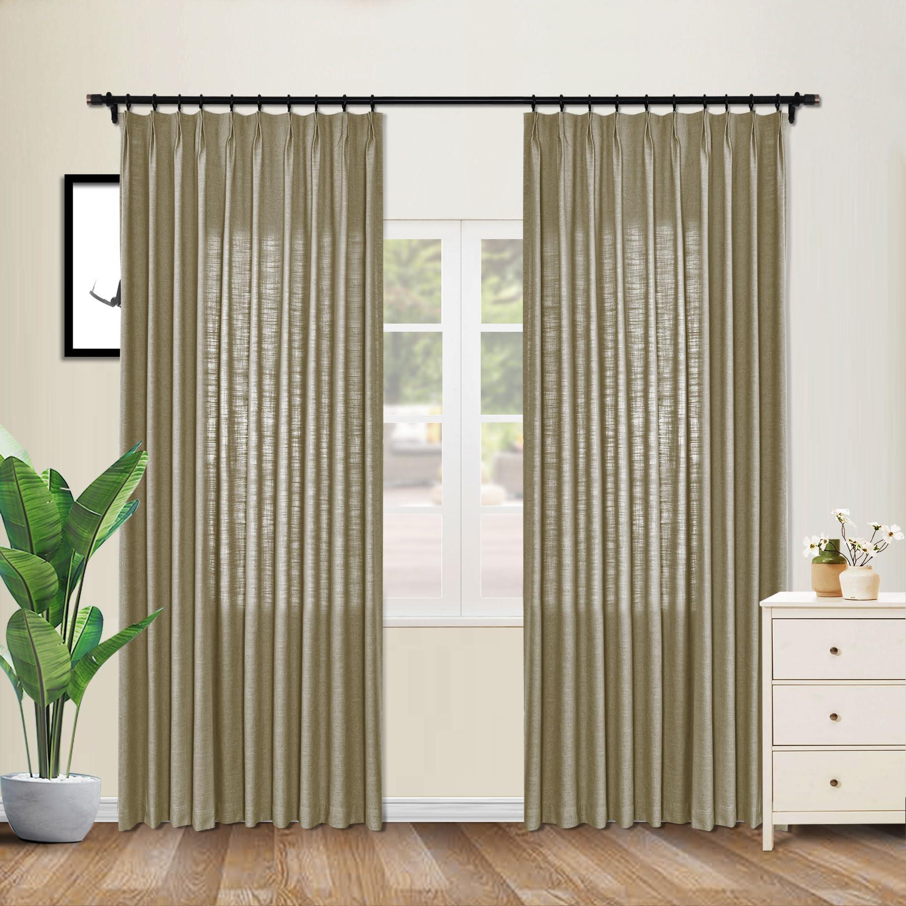 cololeaf cololeaf Faux Linen Curtain Pinch Pleated Room Darkening Window Treatment Panel for Living Room Family Room Dining Romm Kidroom Library, Taupe Grey 84" W x 84" L Inch (1 Panel)