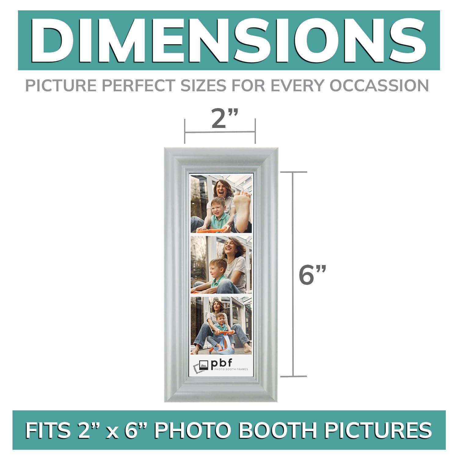 pbf PHOTO BOOTH FRAMES pbf PHOTO BOOTH FRAMES 2x6 Photo Strip Frame | 2 x 6 Photo Booth Strip Frame with Stand | Picture Frame for Photo Booth Strip | Premium Designer Photobooth Frame (Silver)