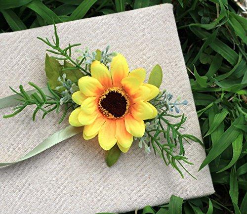 MOJUN MOJUN Bride Bridesmaid Wedding Flower Corsage Wrist Flower Simulation Sunflower, Pack of 2