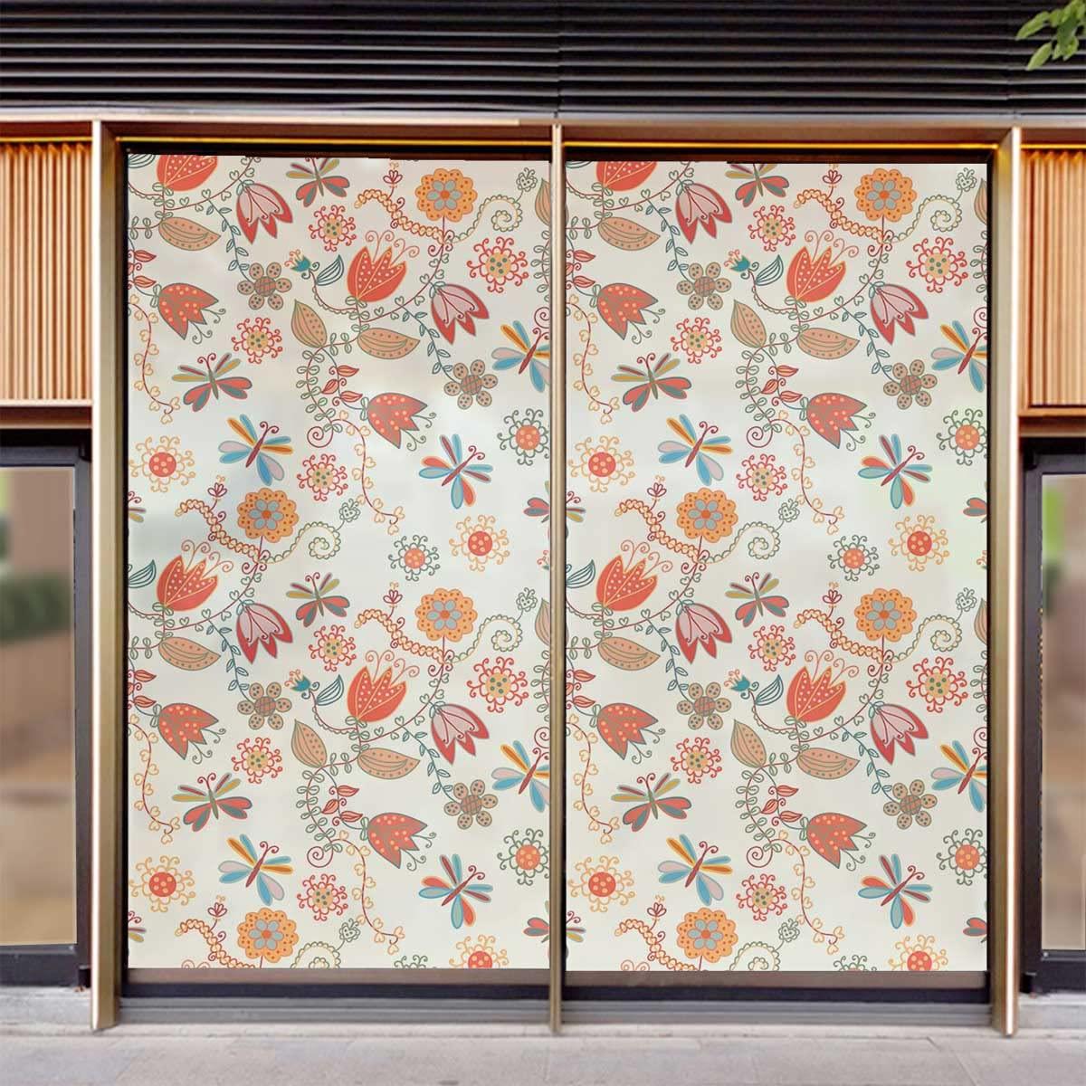 JIXIRUY Window Film Sun Blocking Floral Ornate Removable Static Decorative Privacy Window Films