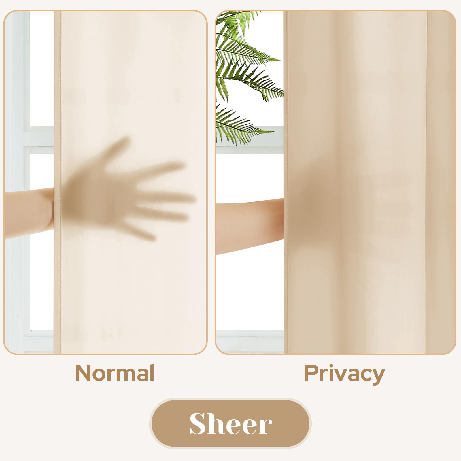 HOMEIDEAS HOMEIDEAS Non-See-Through Beige Privacy Sheer Curtains, 52 X 84 Inches Long 2 Panels Taupe Sheer Curtains Light Filtering Window Drapes for Bedroom Living Room