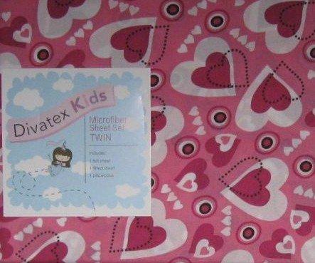Divatex Divatex Kids Pink Hearts Microfiber Twin Sheet Set